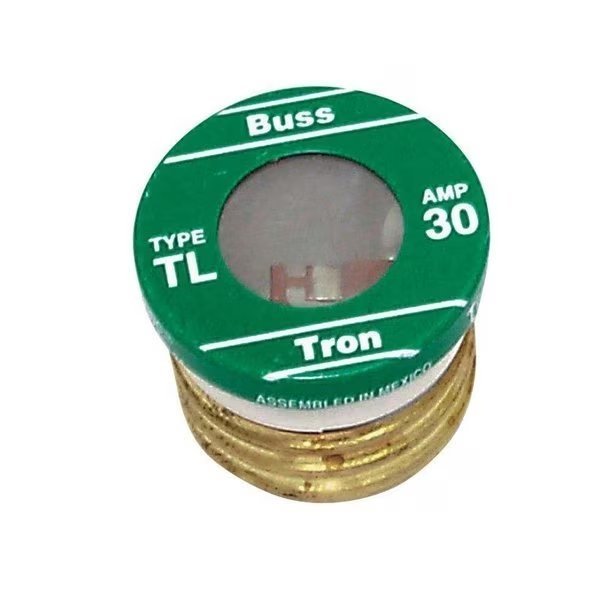 Plug Fuse, TL Series, Time-Delay, 30A, 125V AC, Indicating, 10kA at 125V AC, 3 PK, Eaton Bussmann, Mfr#: BP/TL-30